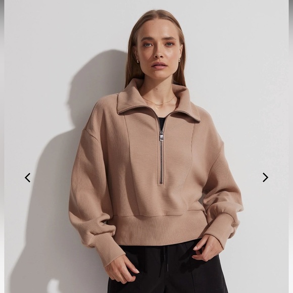 Varley Tops - Varley Tan Romona Half Zip Ottoman Pullover Sweatshirt Small style VAR00865